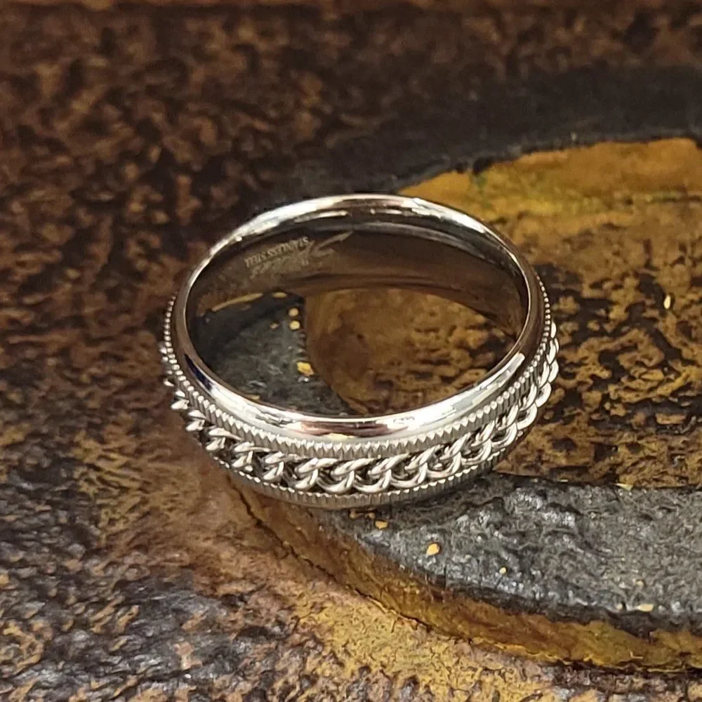 Men's Chain Spinner Wedding Ring Band - Anxiety Ring For Guys - Fidget Ring